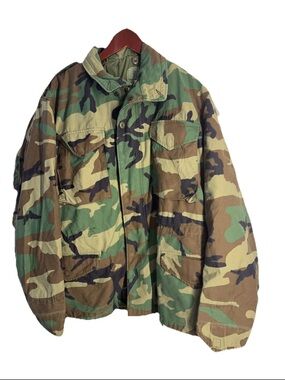 USGI M-65 Field Jacket Coat & Liner Cold Weather Woodland Camo Large Regular